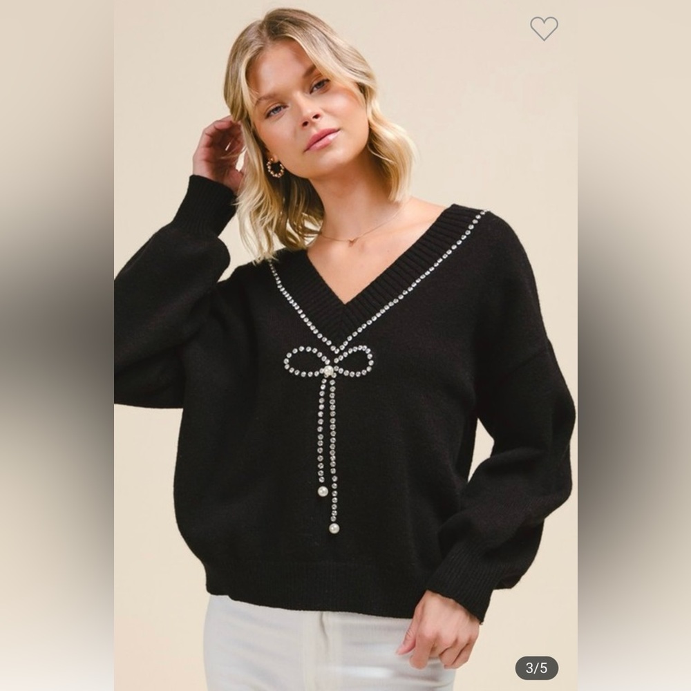 Reversible Rhinestone studded Bow detail sweater